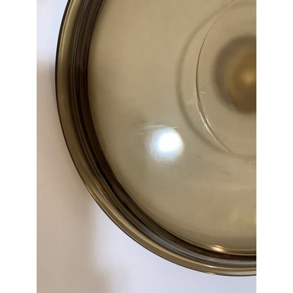 Vision Corning Large 10” Waffle Bottom Frying Pan Skillet & Lid Amber USA READ